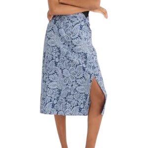 Madewell Linen Blend Knotted Midi Skirt Size 4 Blue Paisley Side Slit